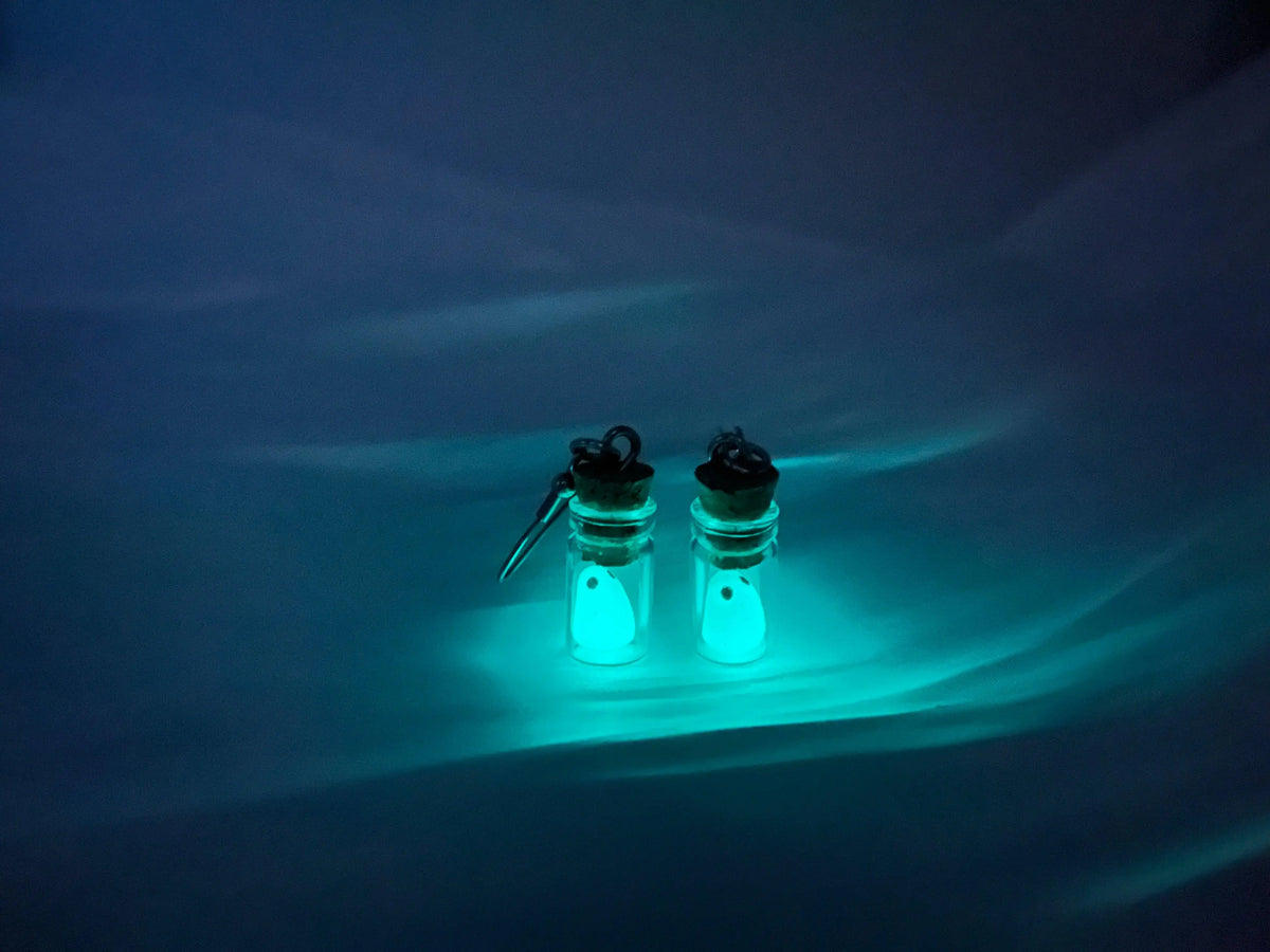 Glow-in-the-dark ghost bottle earrings