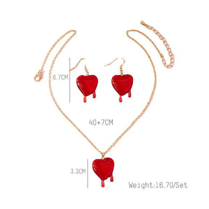 Blood Drop Heart Earrings & Necklace - Mermaid Venom