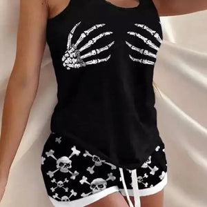 Halloween Skull Print Pajama Ensemble