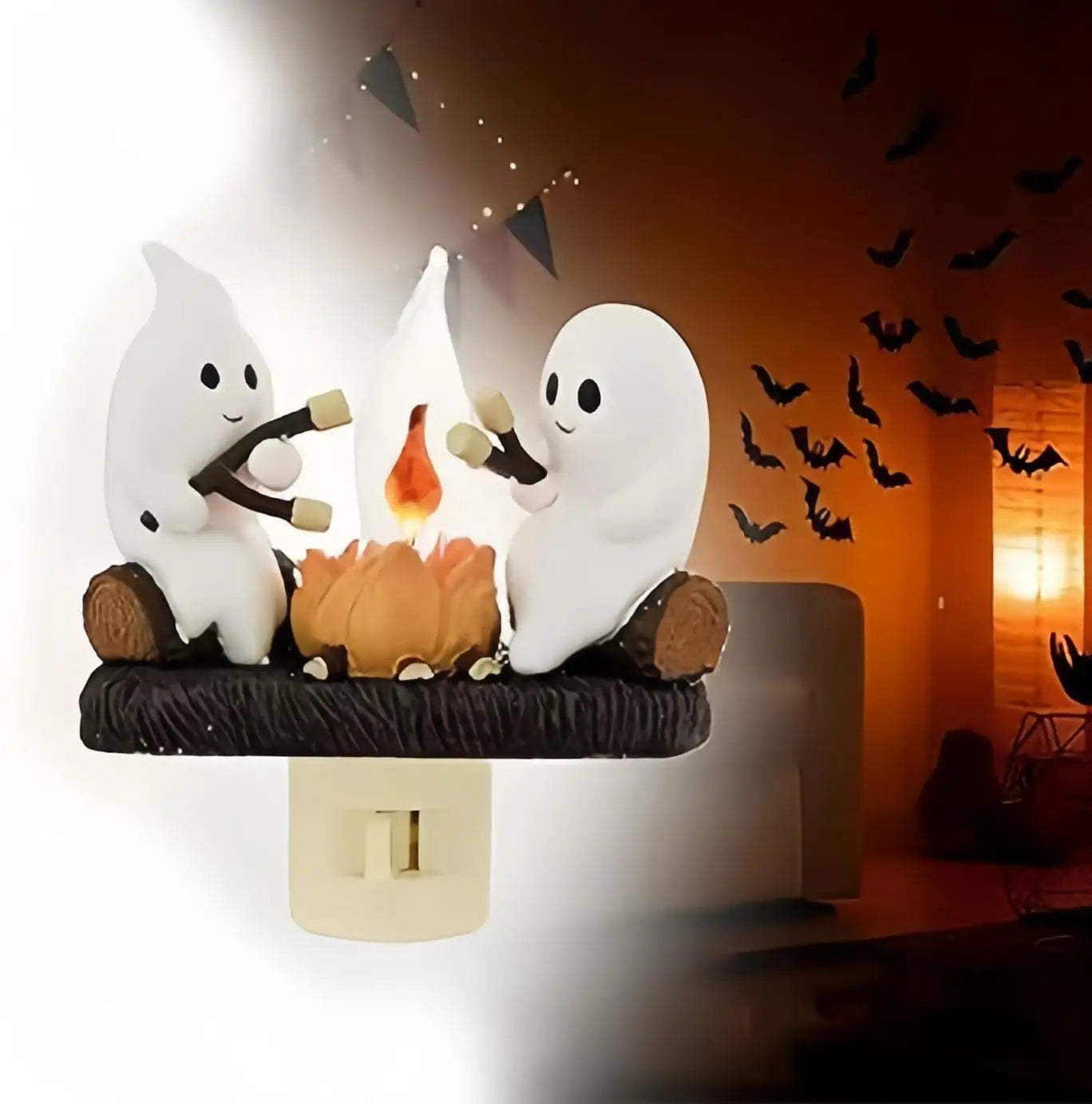 Haunted Ghost Campfire Night Light- Spooky Flickering Flame Plug- In Light