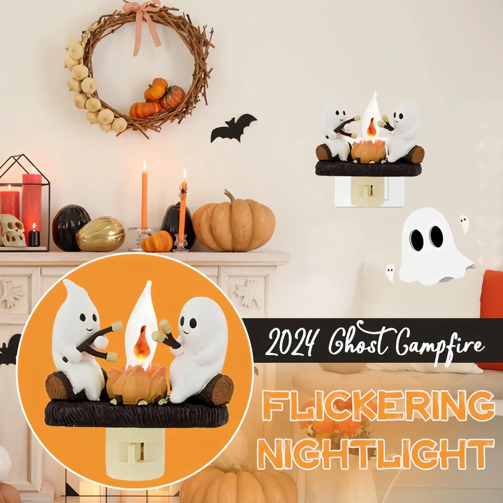 Haunted Ghost Campfire Night Light- Spooky Flickering Flame Plug- In Light