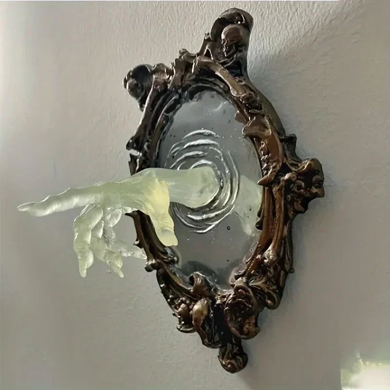 Phantom Reflection: Haunted Hand Mirror Sculpture