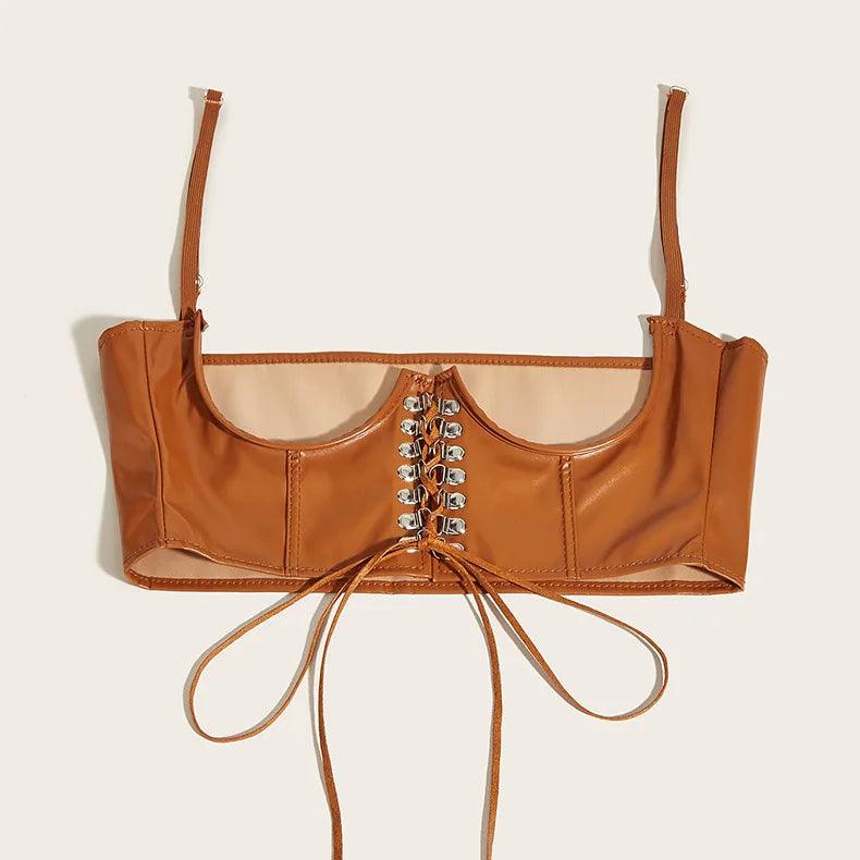 Vegan Leather Lace-up Bandage Bustier - Mermaid Venom