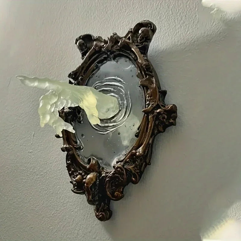 Phantom Reflection: Haunted Hand Mirror Sculpture