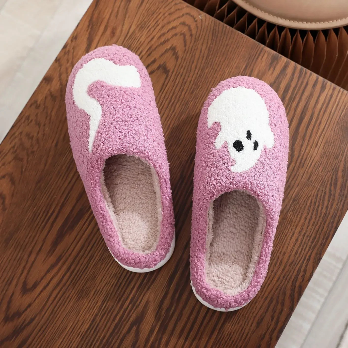 Cozy Pink Ghostie Slippers - Cute Halloween-Themed Ghost House Shoes