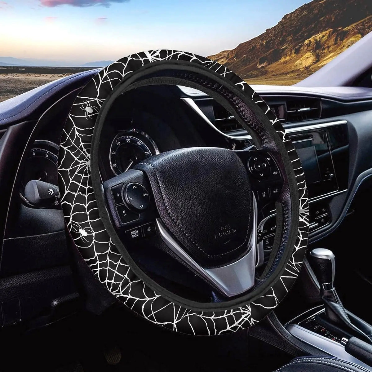 Black Cobweb Car Steering Universal Wheel Cover