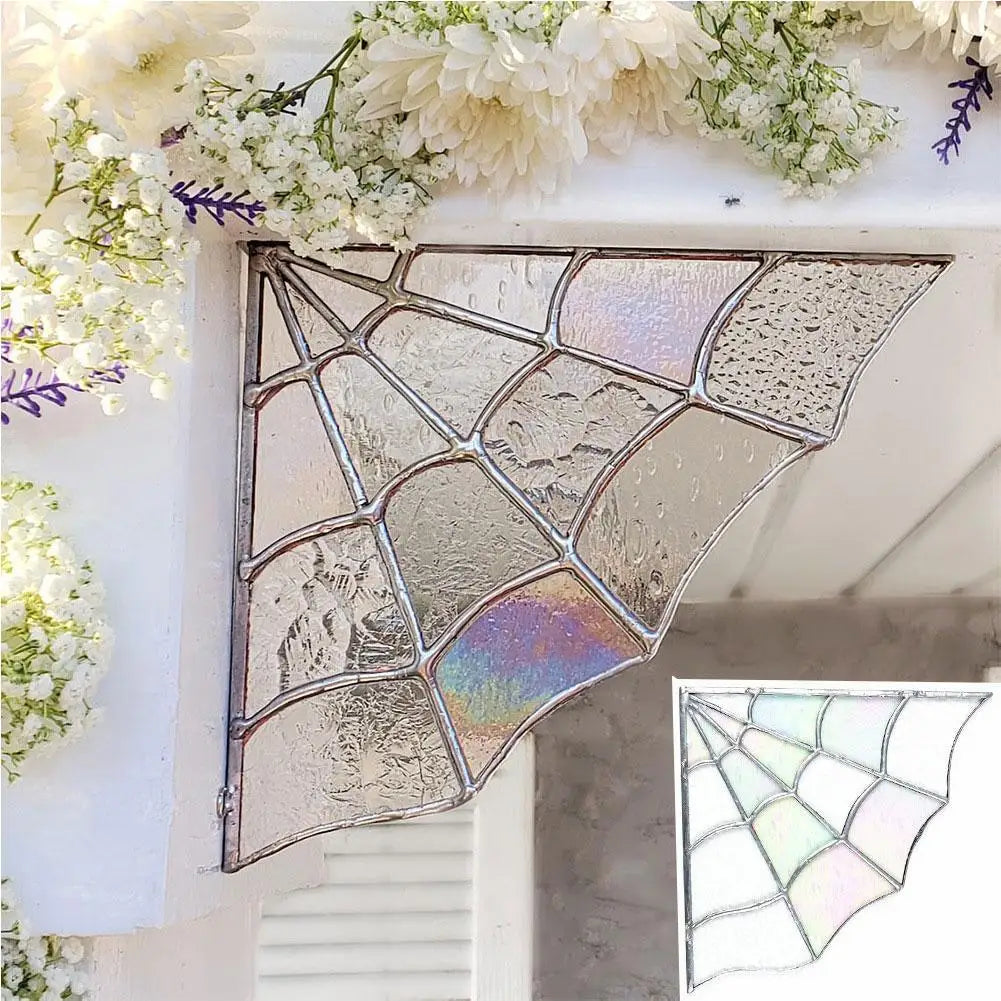 Spider Web Stained Glass Corner Decor – Halloween Window & Door Top Wall Art