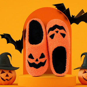 Halloween Pumpkin Face Plush Slippers