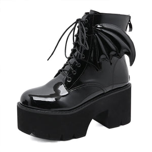 Goth Bat Winged Chunky Heel Boots