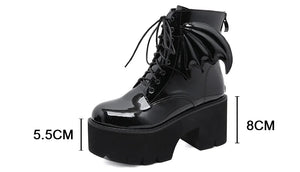 Goth Bat Winged Chunky Heel Boots