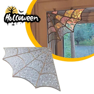 Spider Web Stained Glass Corner Decor – Halloween Window & Door Top Wall Art