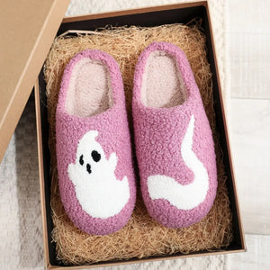 Cozy Pink Ghostie Slippers - Cute Halloween-Themed Ghost House Shoes