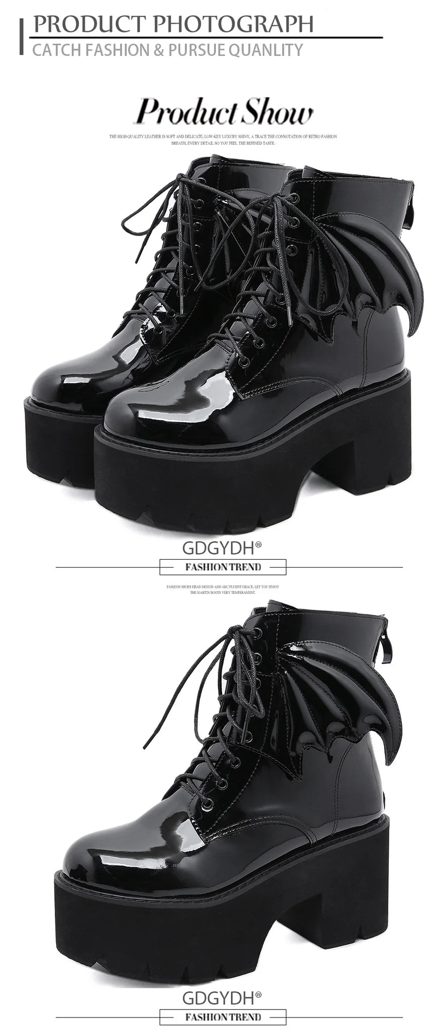 Goth Bat Winged Chunky Heel Boots