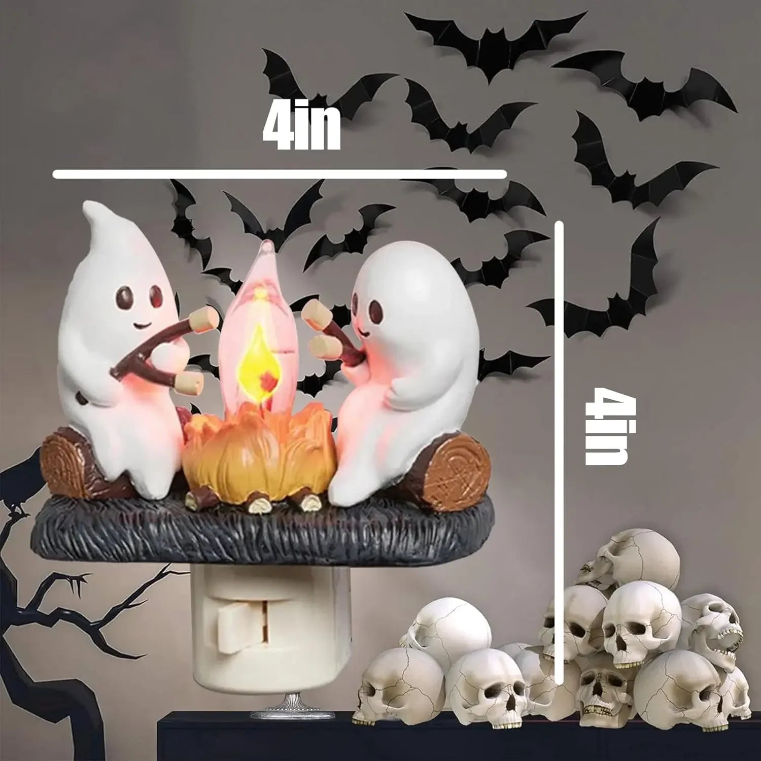 Haunted Ghost Campfire Night Light- Spooky Flickering Flame Plug- In Light