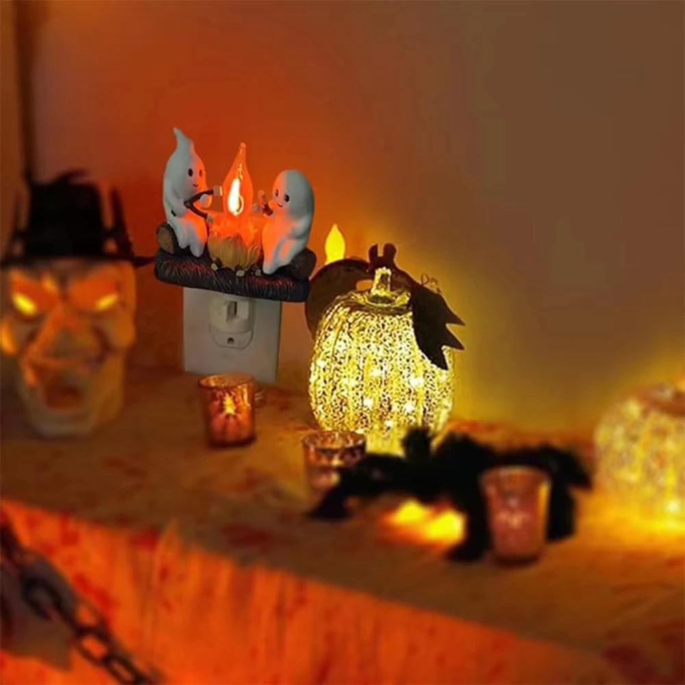 Haunted Ghost Campfire Night Light- Spooky Flickering Flame Plug- In Light
