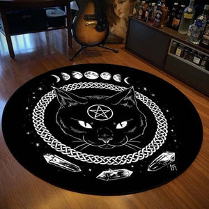 Black Cat Magic Round Circle Crystal Velvet Rug - Mermaid Venom