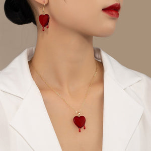 Blood Drop Heart Earrings & Necklace - Mermaid Venom