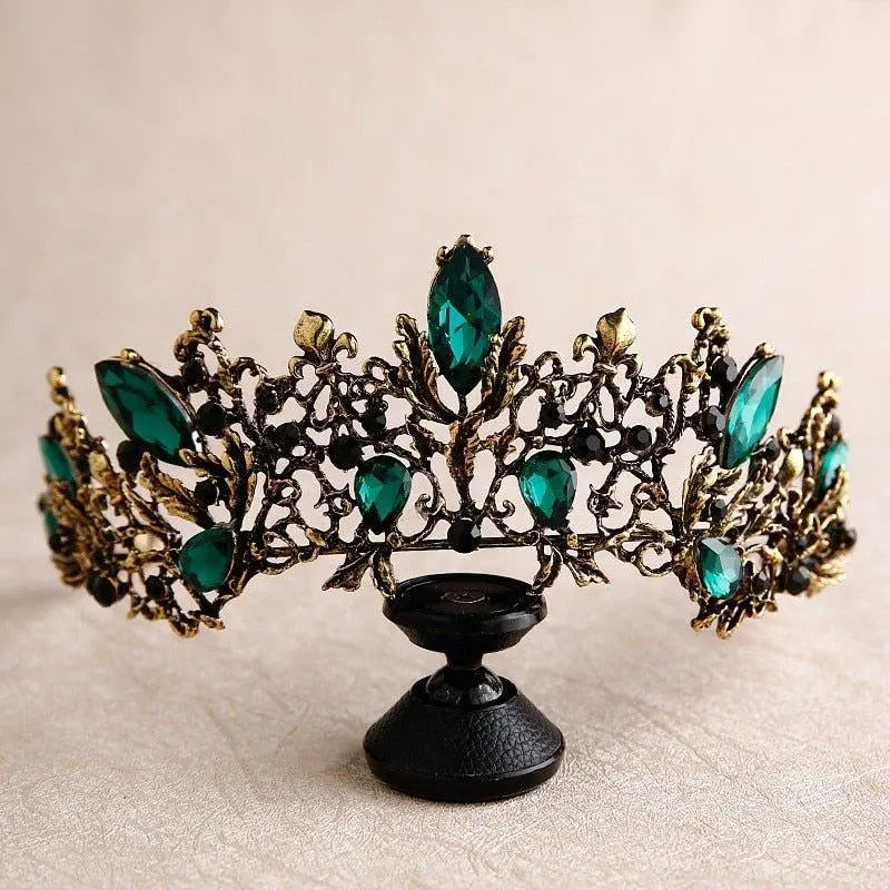 Green Crystal Crown For Women Vintage Baroque Queen Crown Tiara - Green Crystal Headpiece For Costume Parties Baroque Crystal Tiara Costume Accessory