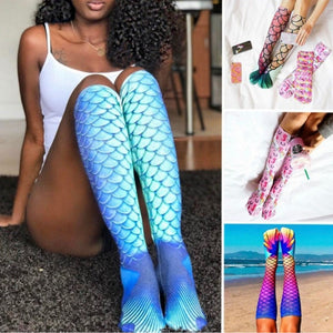 Mermaid Rainbow Thigh High Socks - Mermaid Venom